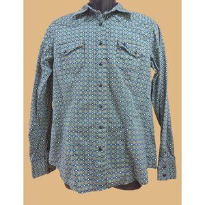 Cinch Womens Long Sleeve Western Shirt Medium Blue/Green Diamond Print